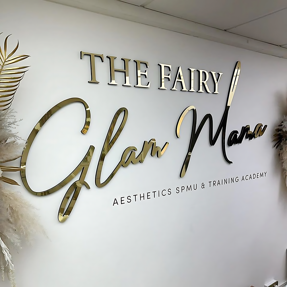 The Fairy Glam Mama gold mirror reception sign