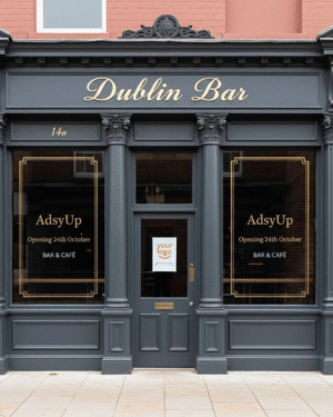 Retail shopfront window featuring custom vinyl graphics designed to promote products and enhance storefront visibility.