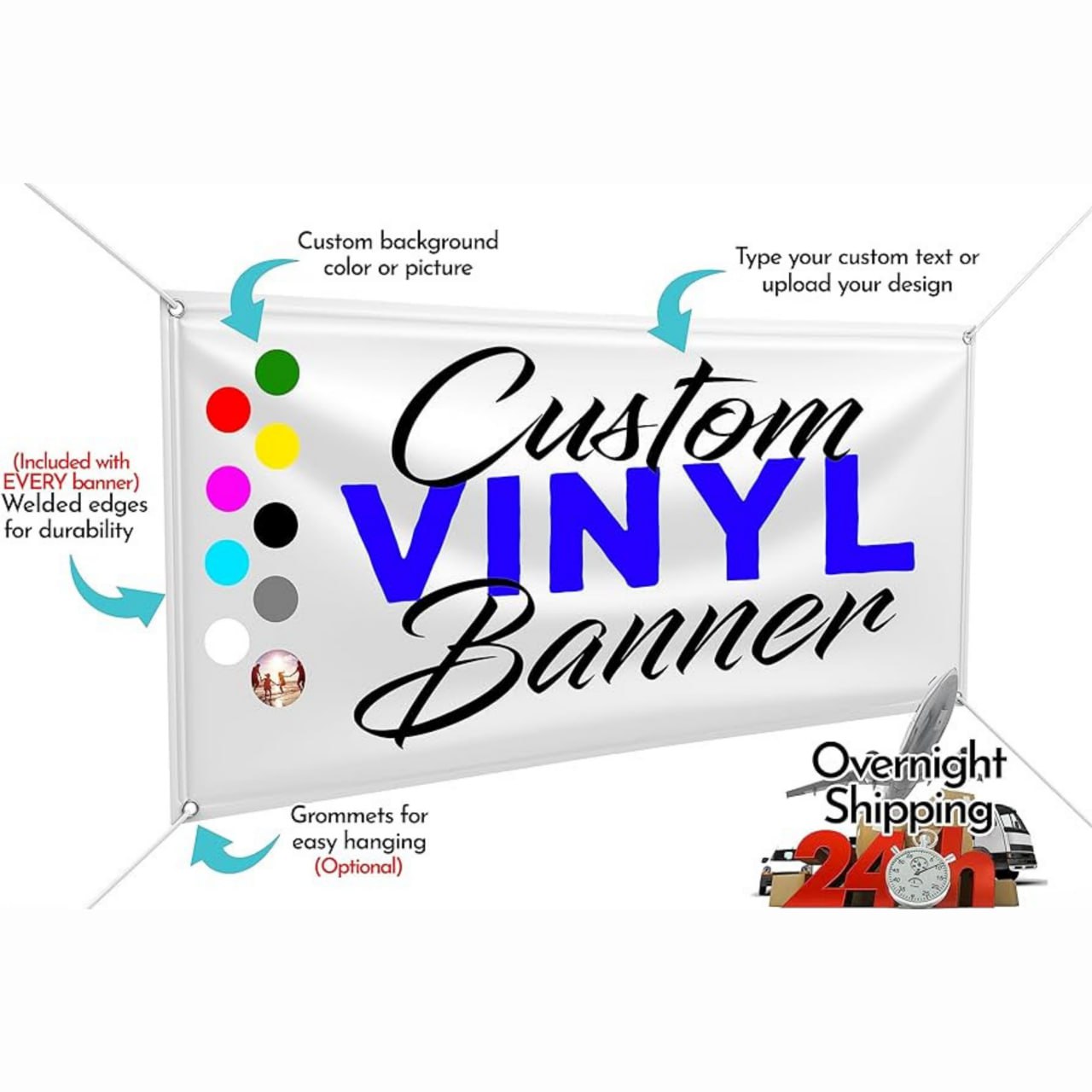 Custom vinyl banner for advertising, promotions, and business events.