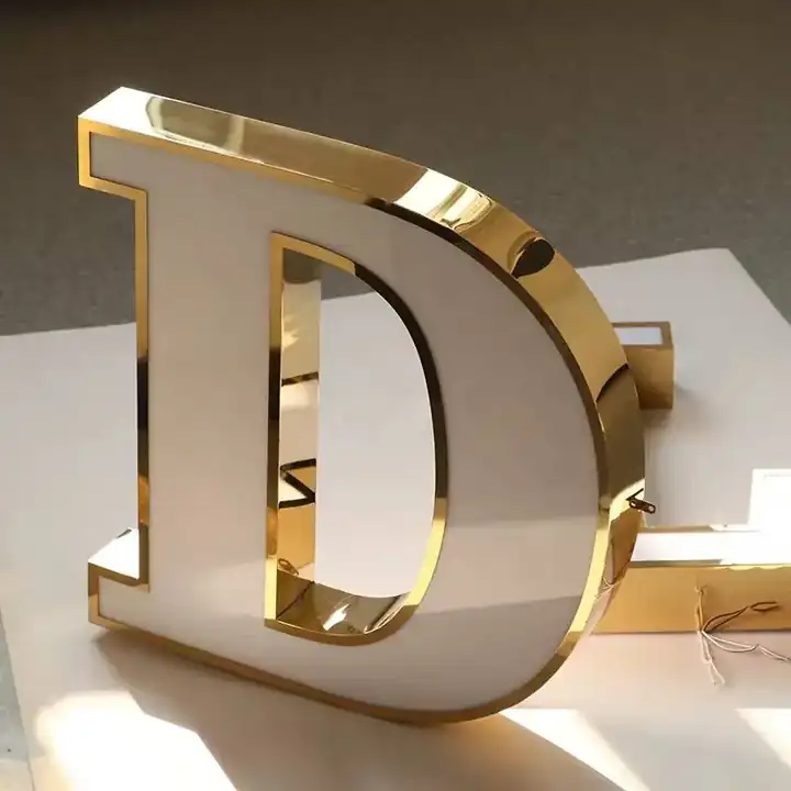 Gold mirror 3D letter D with white acrylic face